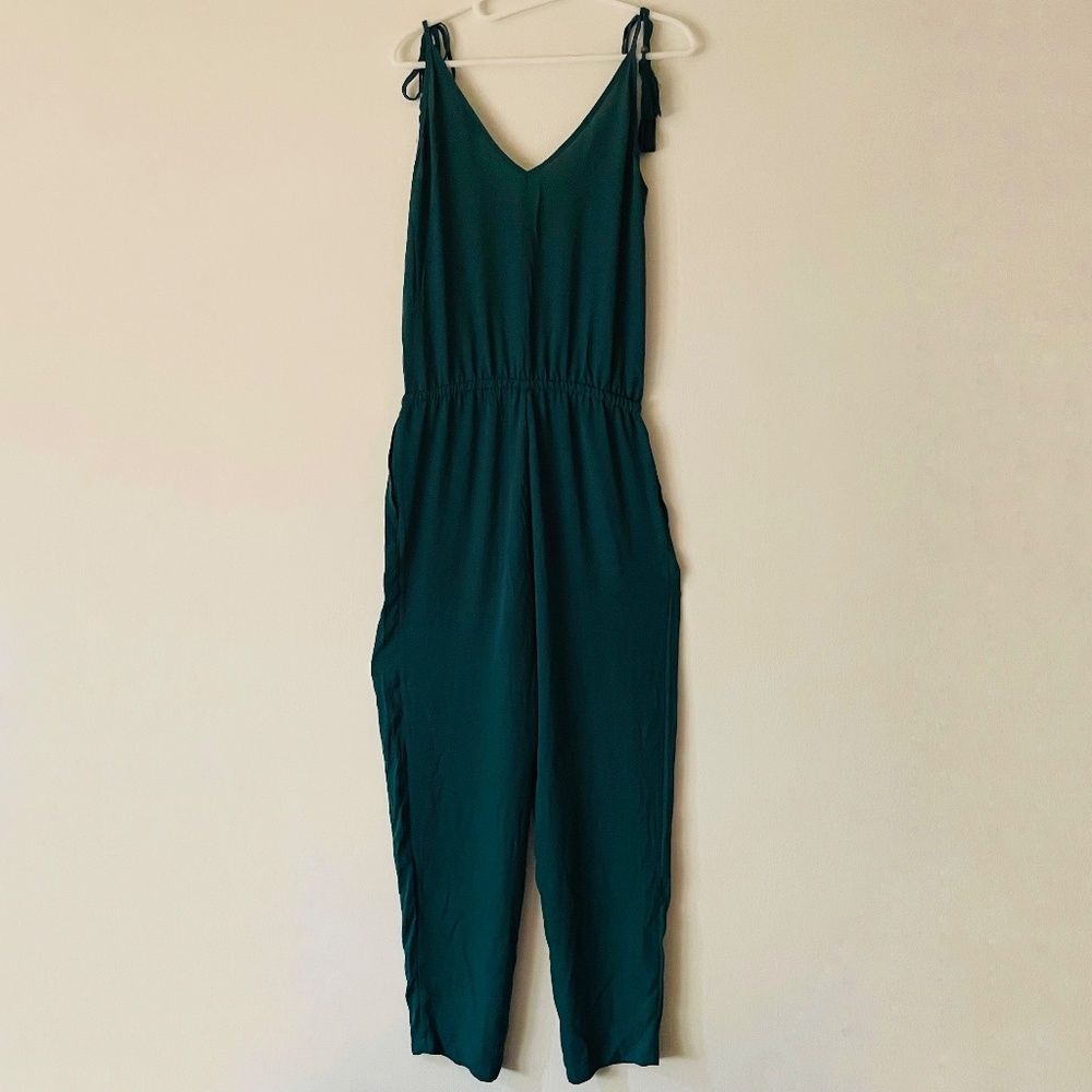 J.Crew XS Green Tassel Strappy Shoulder Tie Jumpsuit - Picture 4 of 6